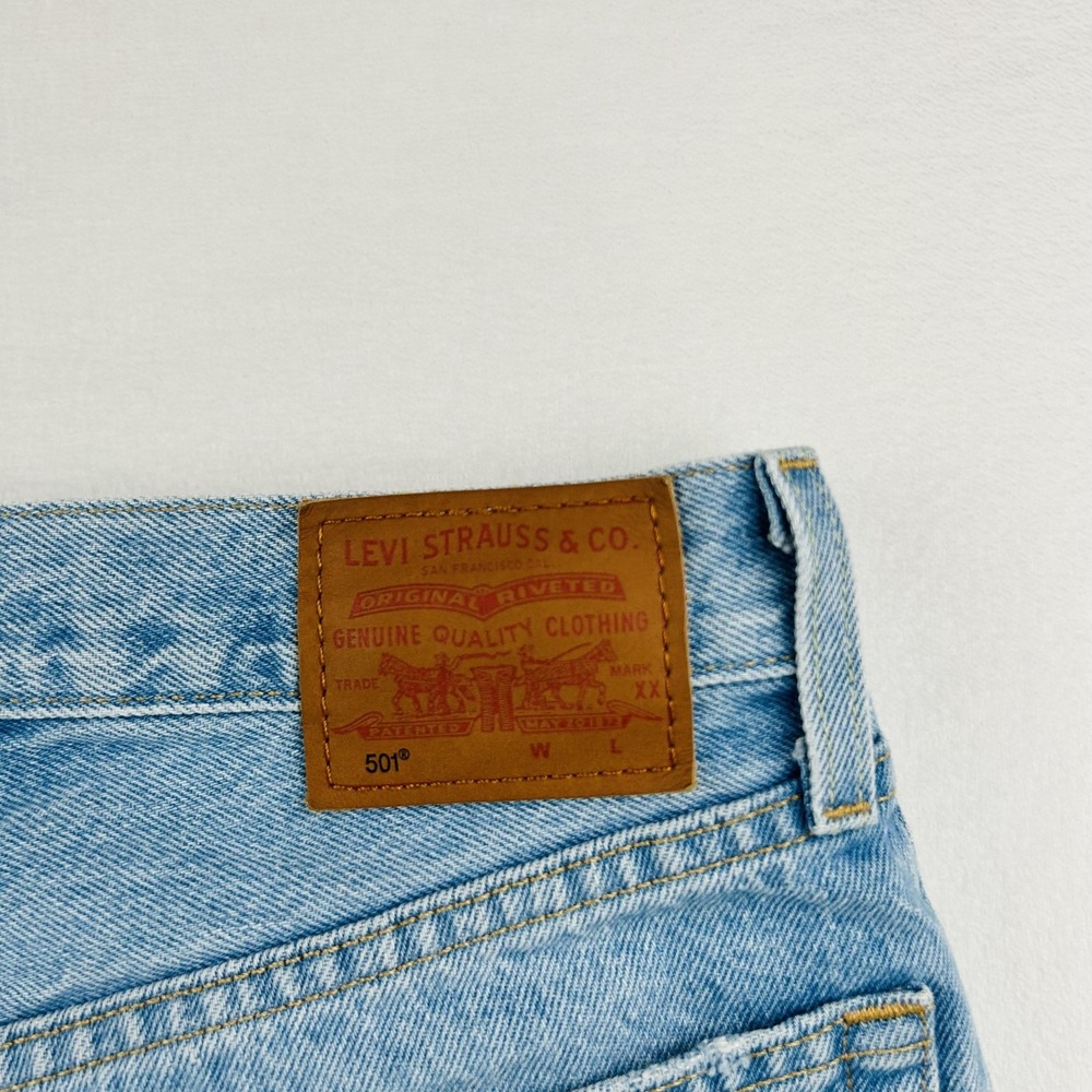 Levi's 501 Jeans Womens 24x28 Light Blue Distressed Ripped Button Fly Denim - Picture 3 of 16